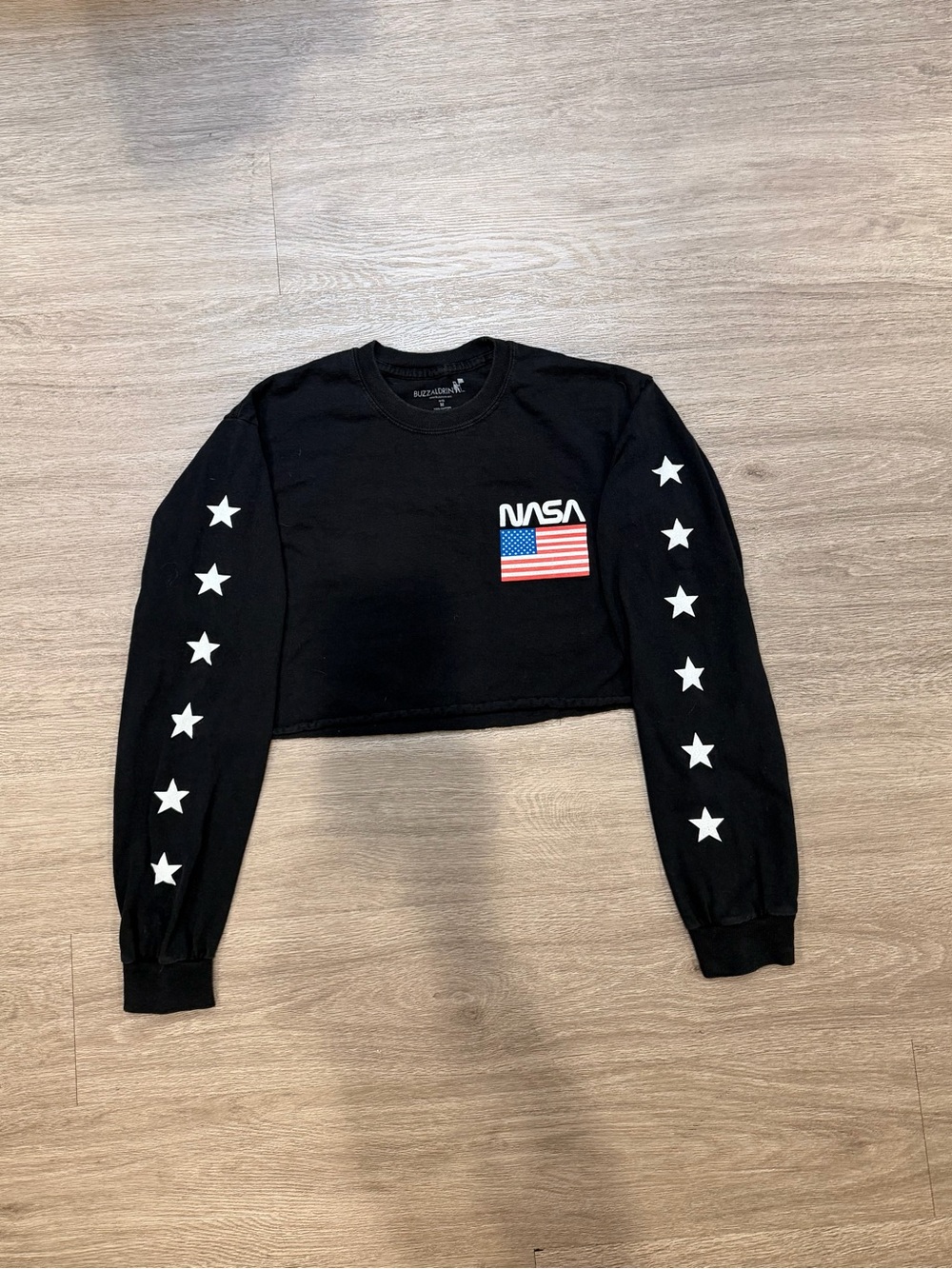 NASA Black Star-Print Cropped Long-Sleeve Top